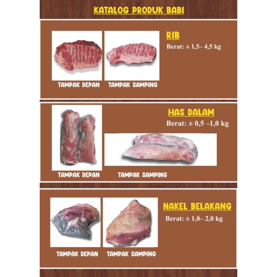 

Tulang potong, Tulang Punggung ekor, Tulang paha, Ribs, Has dalam, nakel belakang babi