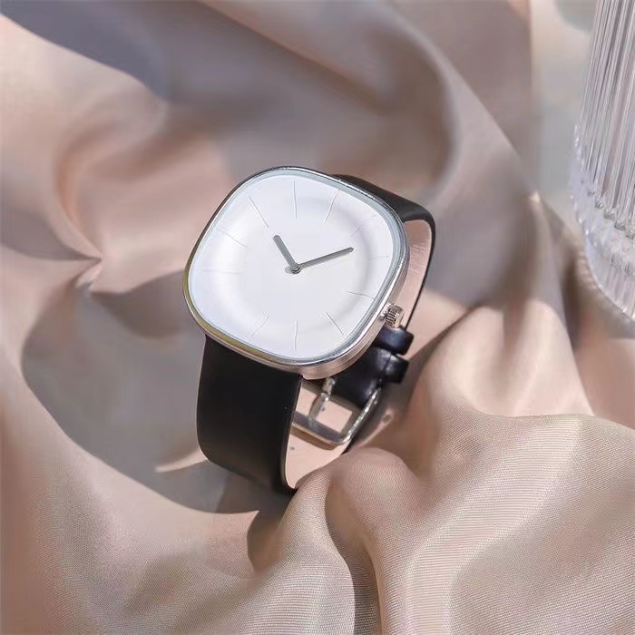 Jam Tangan Wanita Quartz Polos Kekinian Strap Pu Dial Persegi Korean Import