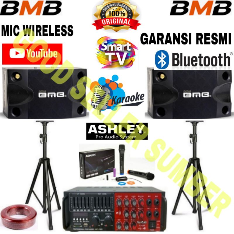 AGEN PAKET SOUND SYSTEM KARAOKE BMB 8 INCH MIC WIRELESS ASHLEY 200