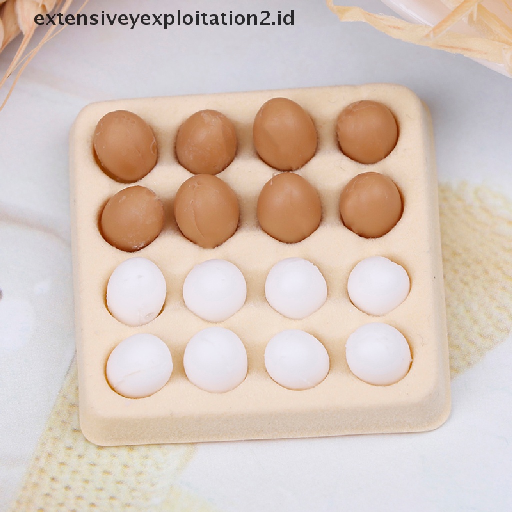 Mainan Miniatur Kartun Telur Skala 1: 12 Dengan 16 Telur Untuk Rumah Boneka
