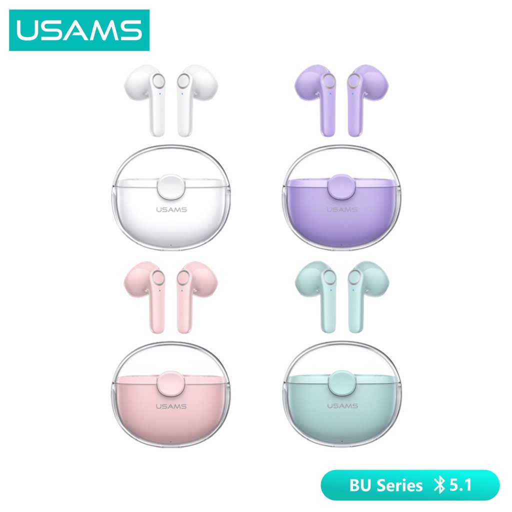 USAMS TWS BU12 Handsfree/Earbuds Bluetooth 5.1 Transparan Macaron