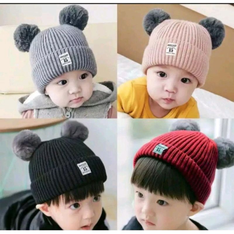 TOPI BAYI KUPLUK RAJUT POMPOM USIA 0-3TAHUN