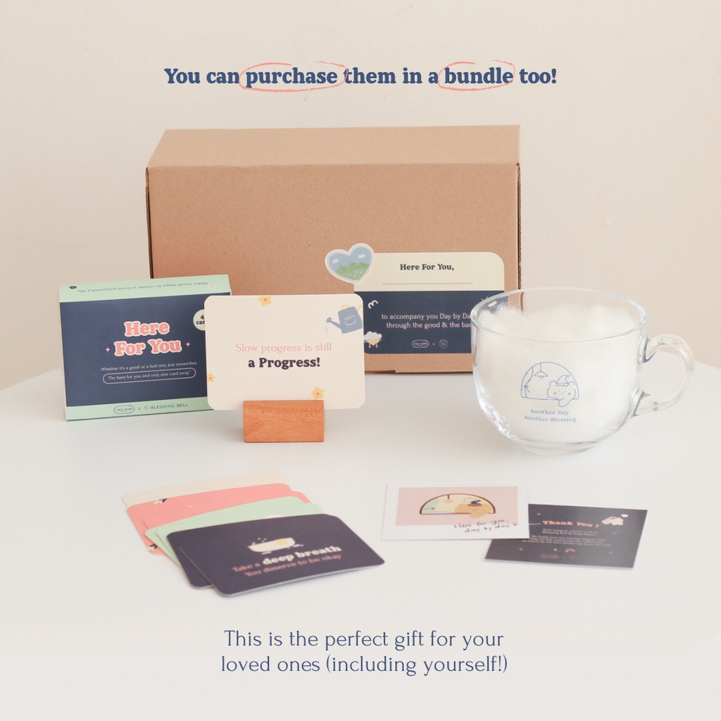 Suka Home X Blessing Bell &quot;Day By Day&quot; Special Collaboration | Kartu Motivasi | Gelas Aesthetic | Self Care Routine | Me Time Kit | Positive Affirmation Cards | Gift Set | Hadiah untuk Sahabat