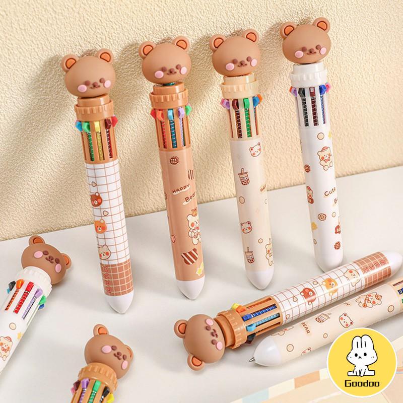 1pc Pulpen Mekanik 10 Warna Warni Rectractable Pen Color Motif Kartun Lucu Bear Grid Kotak Aesthetic Bolpoin Alat Tulis Sekolah -Doo
