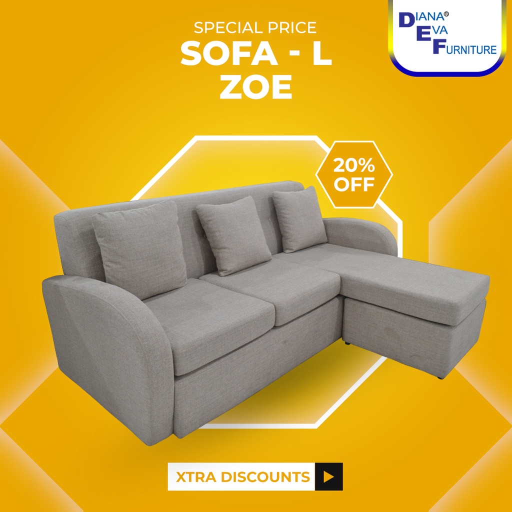 Sofa L ZOE (Sofa Elegant/ Sofa Ruang TV / Sofa Santai)