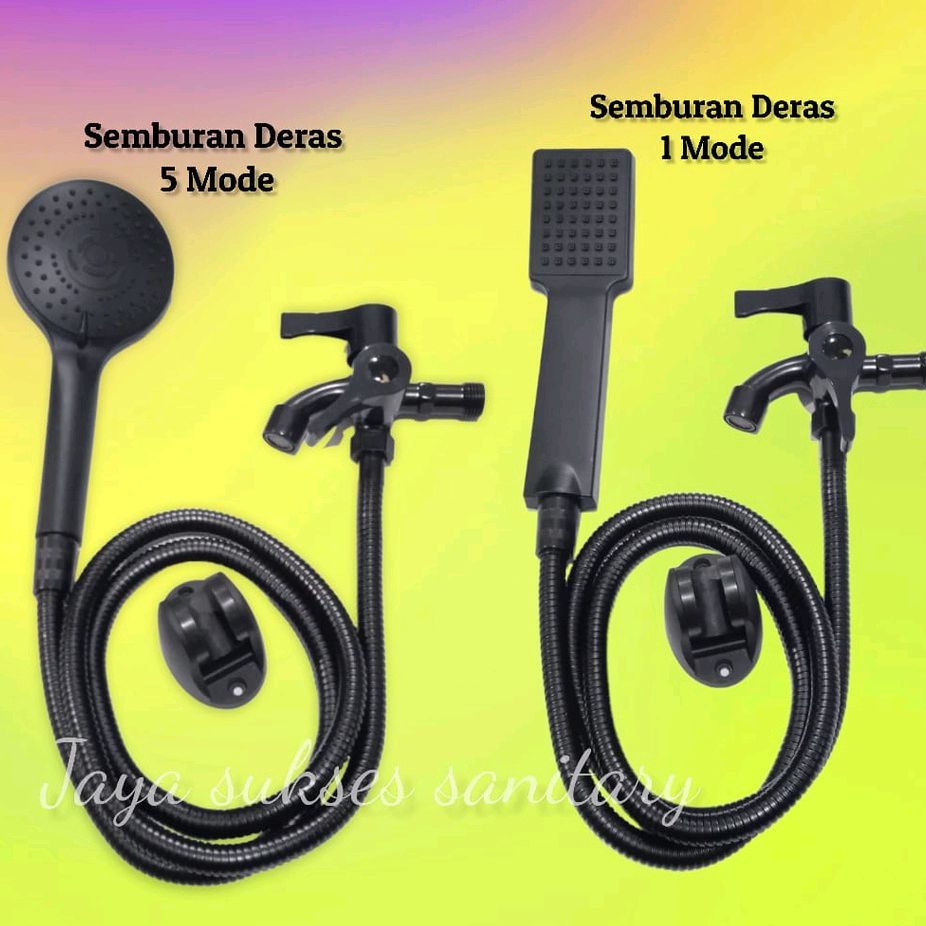 Paket Hand shower KOTAK BULAT HITAM Handshower mandi set semprotan sower mandi dan kran cabang BLACK