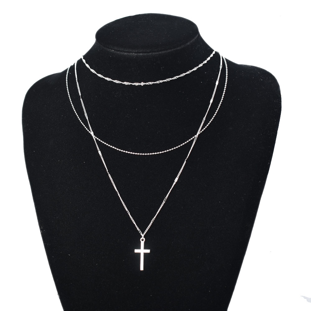 Kalung Choker Rantai Multi Layer Bahan Metal Warna Silver Untuk Wanita