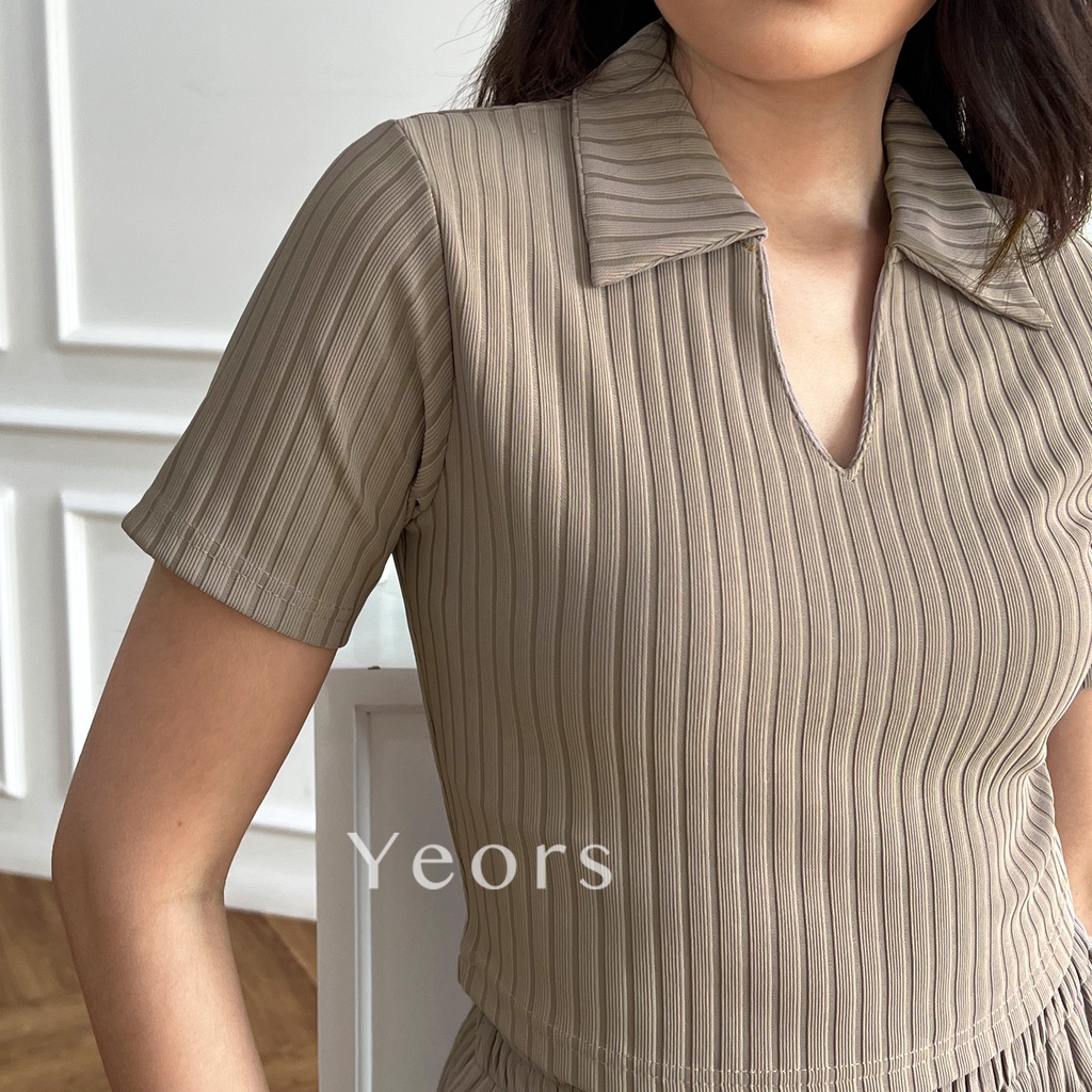 Yeors - Rib Knit Sierra Top (hanya atasan) - Kaos Murah Berkualitas Rib Knit Premium - Korean Knitwear - Loungewear - Crop Top - Kaos Kerah Perempuan Murah Berkualitas - Polo Top - Sportwear Golf Top