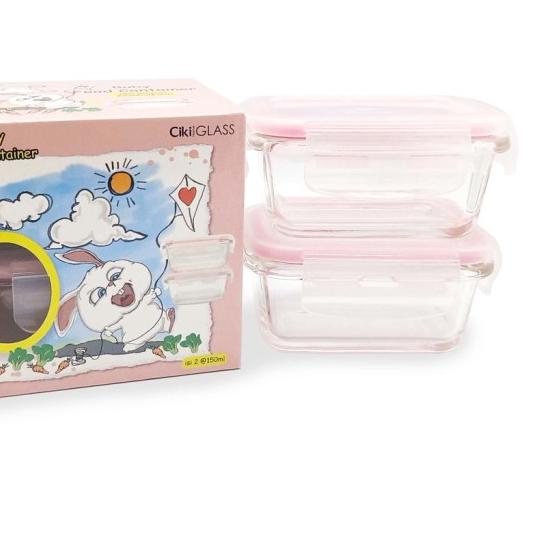 CIKI BABY FOOD SET CONTAINER GLASS 2x150ML 150 ML POLOS/TAKARAN MPASI - HIJAU POLOS