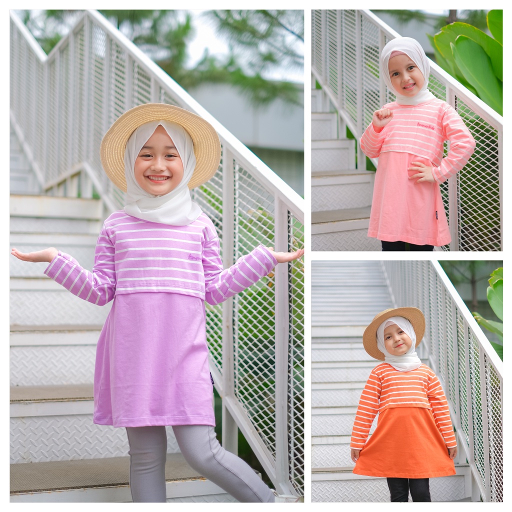 Tunik Kaos Anak Perempuan Tangan Panjang DAILY CHIC TUNIC Stripe Collection Brand Ammar Kids Baju Outfit Harian Simpel dan Lucu Untuk Usia 3 - 12 Tahun