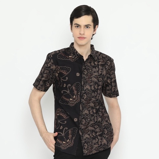 KEMEJA BATIK PRIA Lengan Panjang Slimfit Premium Bangau Two Tone Siang Sore Hitam 728063 Cap 72 - Baju Kemeja Atasan Pakaian Setelan Batik Pria Cowok Laki Laki Remaja Keluarga Kantor Lengan Panjang Modern Slimfit Slim Fit Premium Kekinian