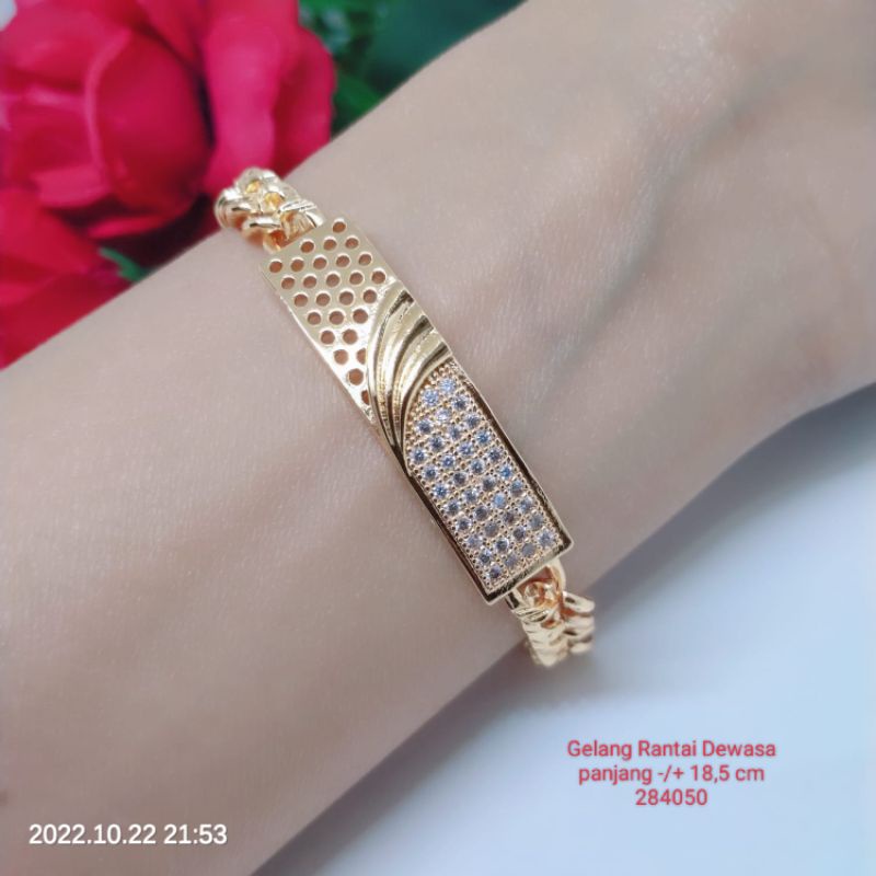 Gelang Rantai Plat Dewasa Titanium Tembaga Rodium perhiasan Lapis Emas Terlaris Termurah