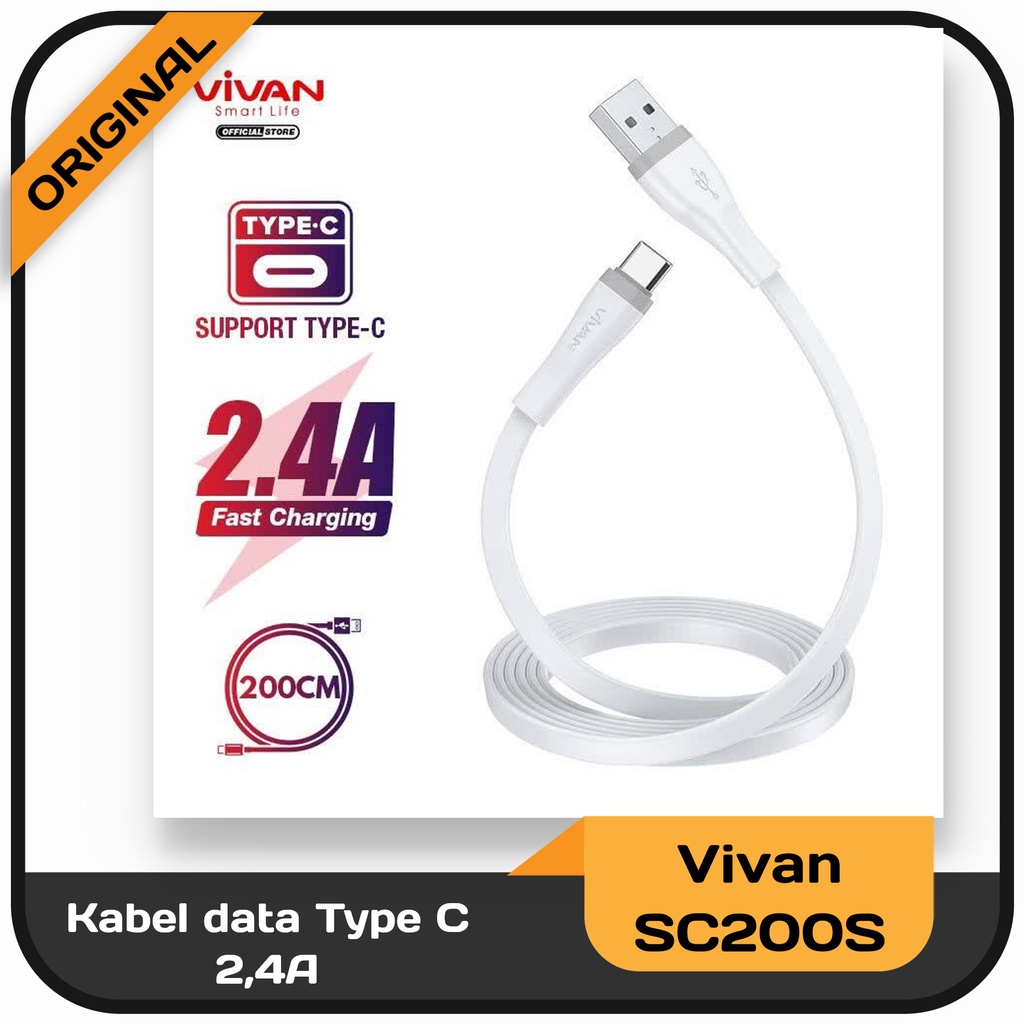 Kabel data Micro USB/Type C/Lightning Vivan SM200S/SC200S/SL200S panjang 200cm