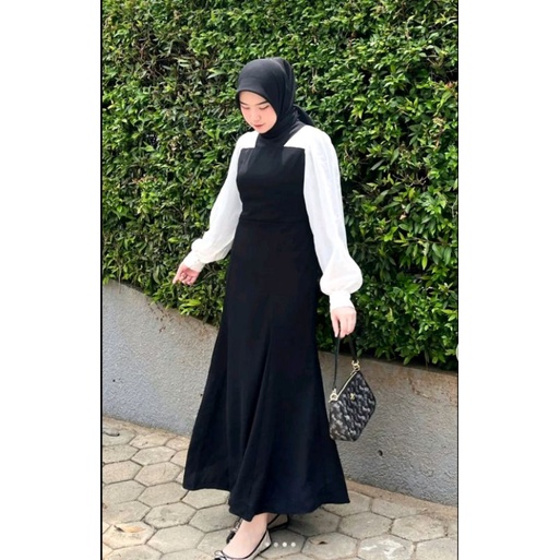 Uray Dress Hitam Putih Import hitam Korean Dress Lengan Panjang Black Dress Pesta Kondangan Korean S