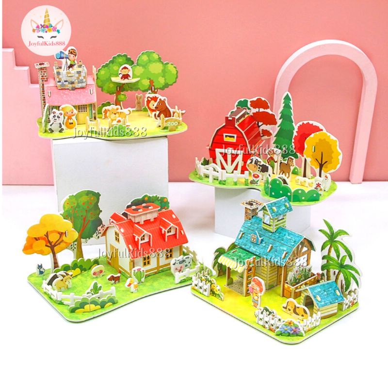 Mainan Edukasi Anak Puzzle 3D Miniatur DIY Jigsaw Kecil Part 6 Seri Exterior Bangunan Rumah