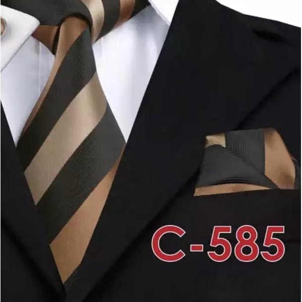 Gift set dasi panjang longtie, pocket square, cufflinks champagne gold