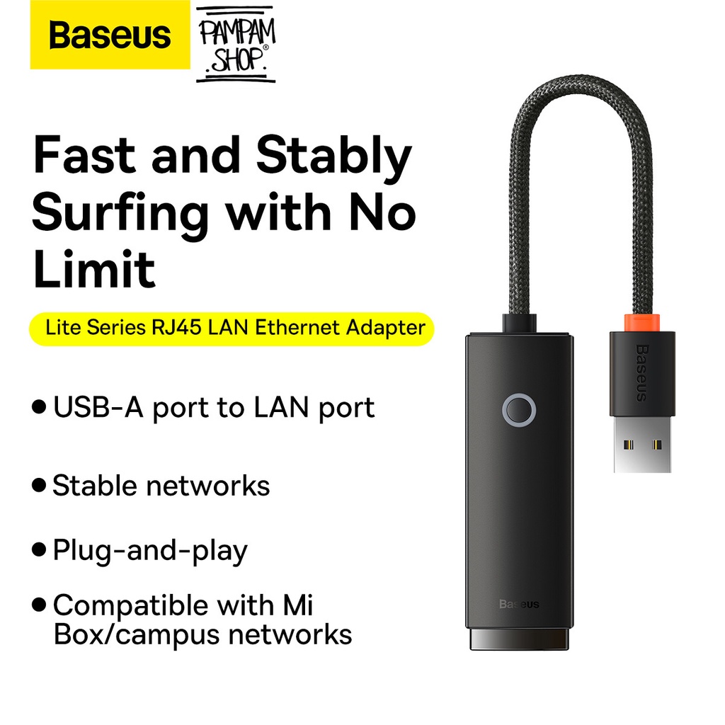 Baseus Original Lite Series Ethernet USB A to RJ45 LAN Port 100Mbps HUB Adapter Adaptor USB-A Ori RJ 45 Kabel Cable