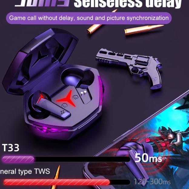 T33 Wireless Bluetooth 5.1 Earphone Gaming Headset TWS Bass Stereo - Hitam