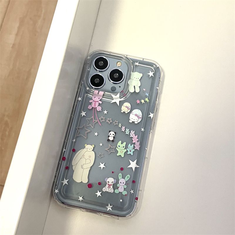 IPHONE Star Bear Rabbit Transparan Soft Case Kompatibel Untuk Iphone14 13 12 11 Pro XS Max XR X8 7 Plus Shockproof Phone Casing Silikon TPU Cover