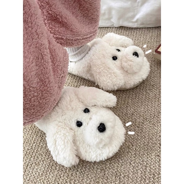 CUTE POODLE SLIPPERS / SANDAL BULU INDOOR / SANDAL HOTEL / SANDAL TIDUR BULU HALUS MOTIF PUPPY COKLAT PUTIH / HOME SLIPPERS / SANDAL BULU LEMBUT / COMFY SLIPPERS / SENDAL GAYA KOREA / SENDAL RUMAH