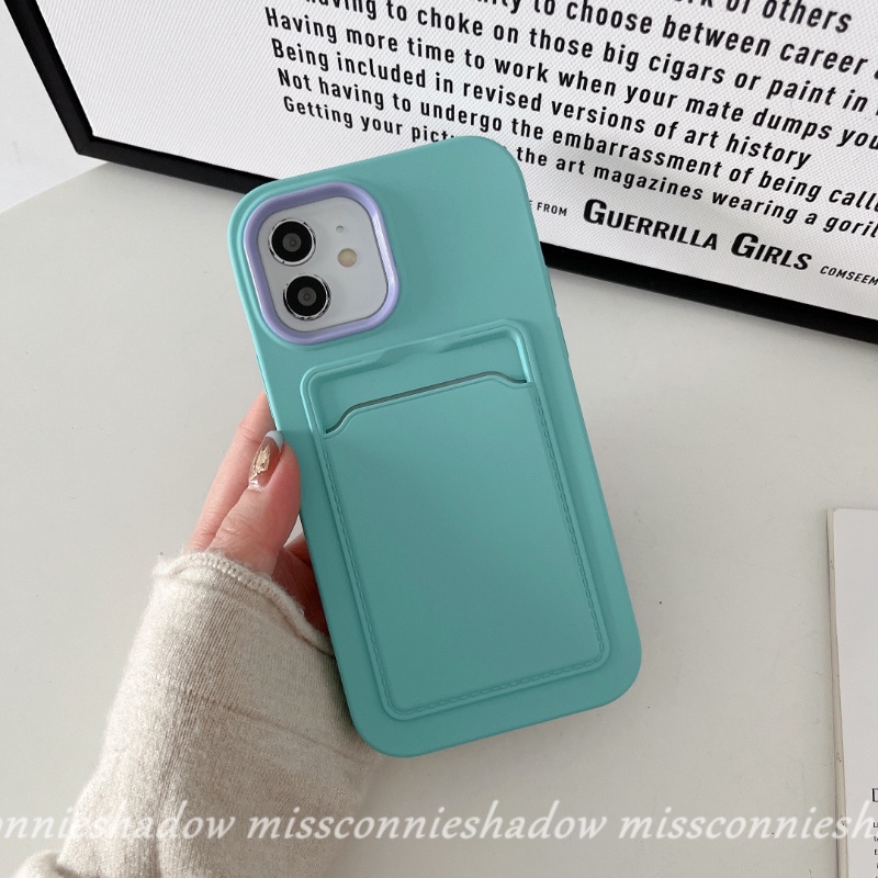 3in1 Soft Case Silikon Warna Permen Macaron Dengan Slot Kartu Untuk iPhone 11 12 13 14 Pro MAX 6 6S 7 8 Plus XR X XS MAX SE 2020