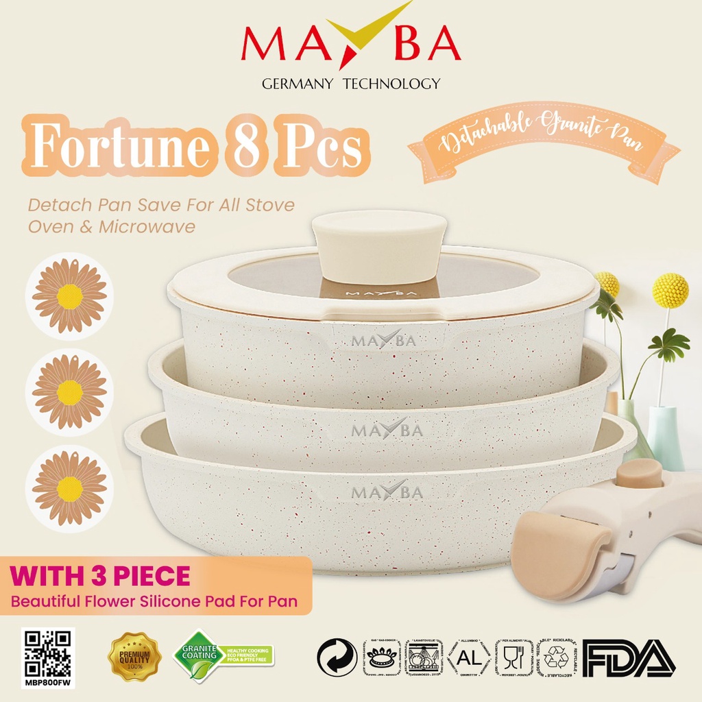 PANCI SET TERBAIK Fortune Set 8pc Wajan multifungsi bisa masuk oven microwave - wadah saji/mangkuk/piring - Handle bisa dilepas