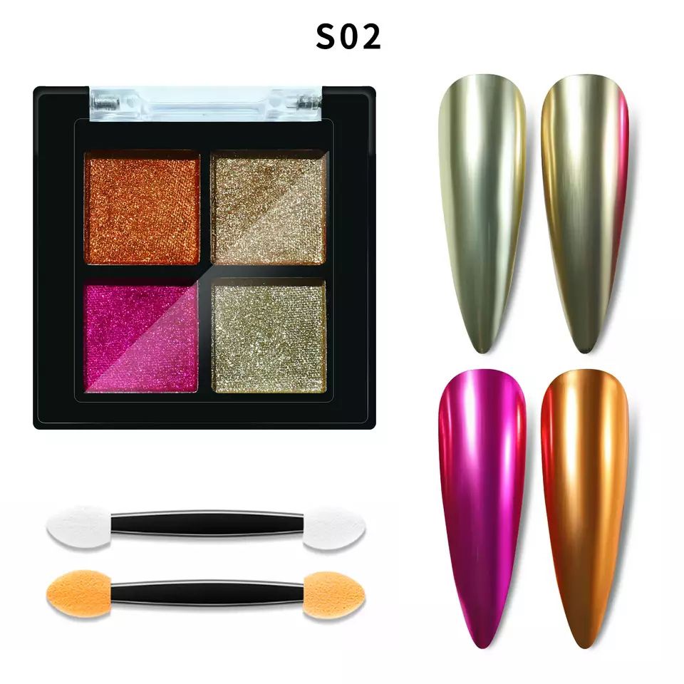 4COLOR SOLID CHROME POWDER AURORA MIX COLOR / BUBUK CHROME COMPACT 4 WARNA HIASAN DEKORASI NAILART