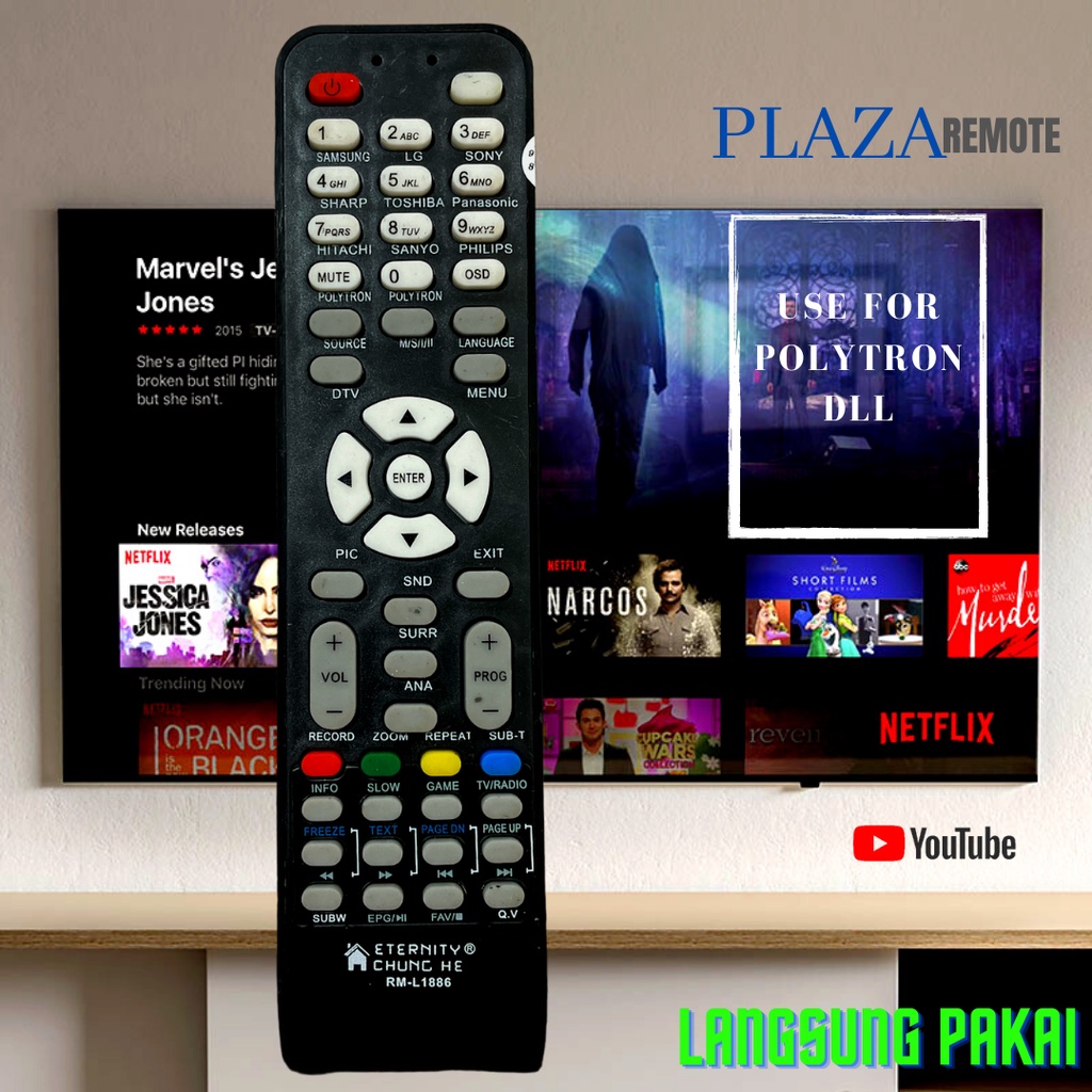 REMOTE TV LCD LED MULTIFUNGSI POLYTRON SAMSUNG LG SONY SHARP TOSHIBA TANPA SETTING 1886