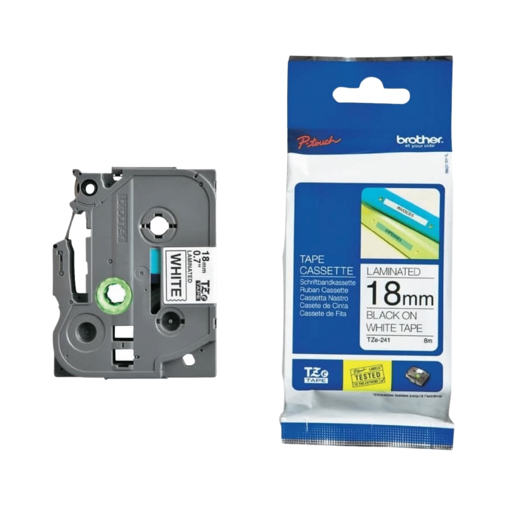 

BROTHER TZE-241 BLACK ON WHITE, 18MM TZE 241 8MTR