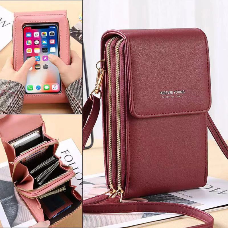 Tas Hp Wanita Tas Selempang Forever Young Kulit Sintetis Bahan Miniso Dompet Cewek Tas Mini Multifun