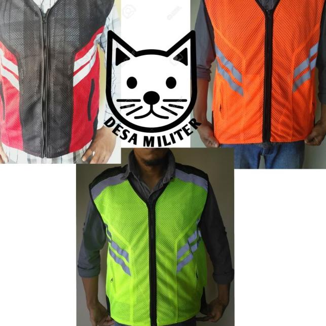 Rompi Proyek - Rompi Jaring Safety - Rompi Parkir - Satpam - SECURITY - Orange, XXL