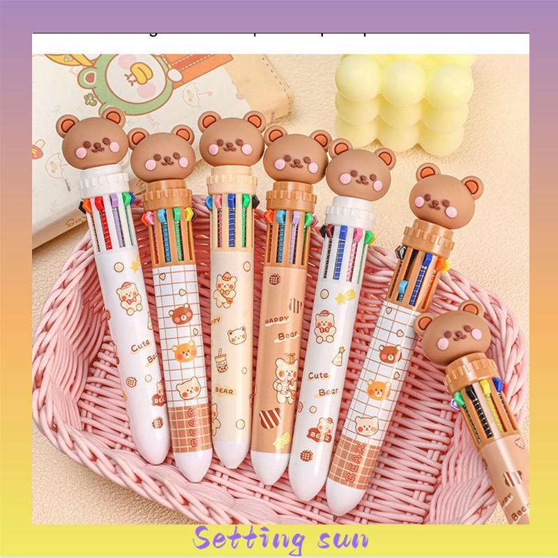 1pc Pulpen Mekanik 10 Warna Warni Rectractable Pen Color Motif Kartun Lucu Bear Grid Kotak Aesthetic Bolpoin Alat Tulis Sekolah TN