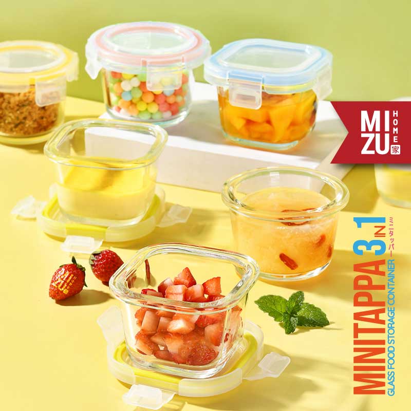 MIZU MINITAPPA 3in1 Glass Food Storage Container SET Baby Food Jar Container Toples Makanan Kaca Ked