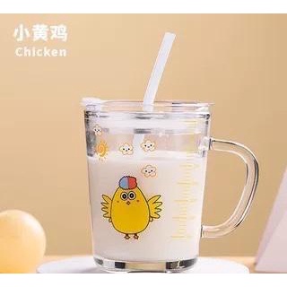 Cangkir Beling Gelas Kopi Mug Susu Tumbler Tutup Plastik Sedotan Kaca