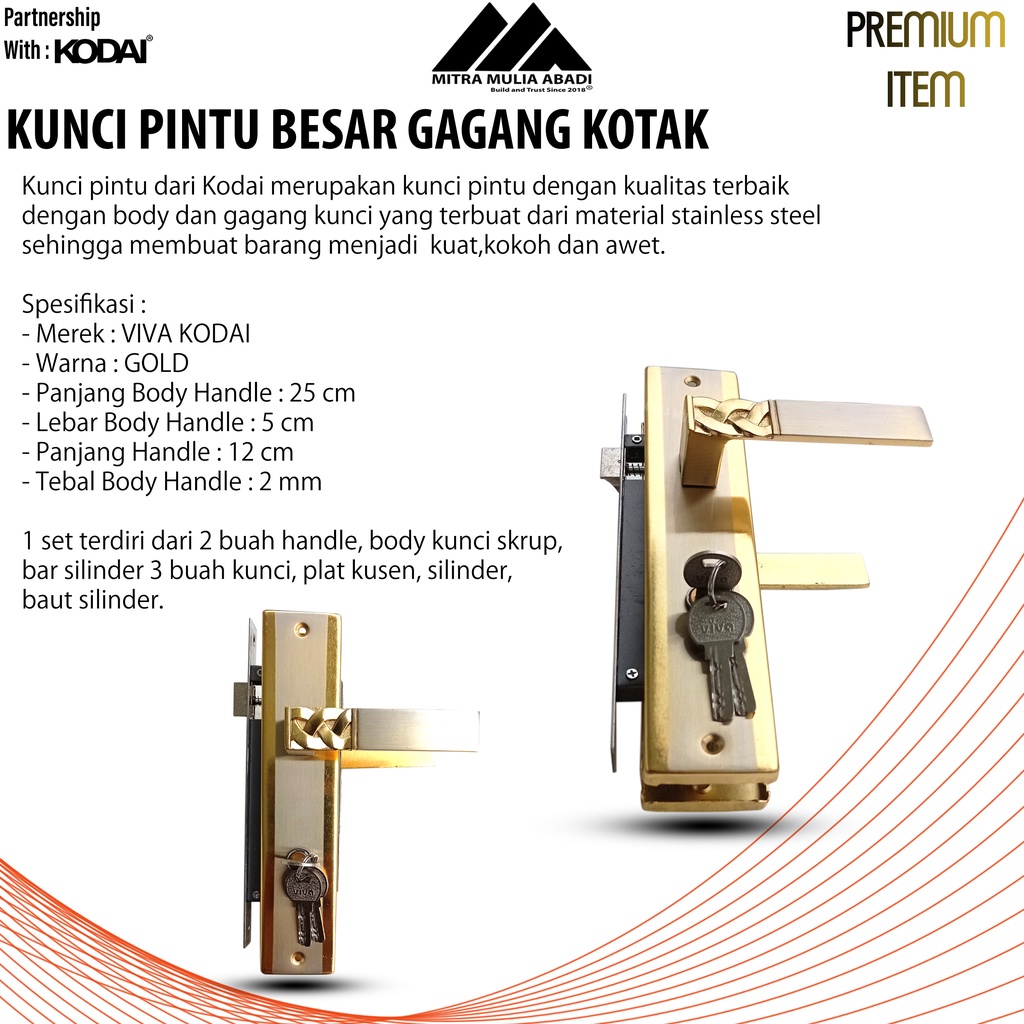 KUNCI PINTU BESAR 25cm KOMPLIT Gagang Body Kunci pintu KODAI VIVA