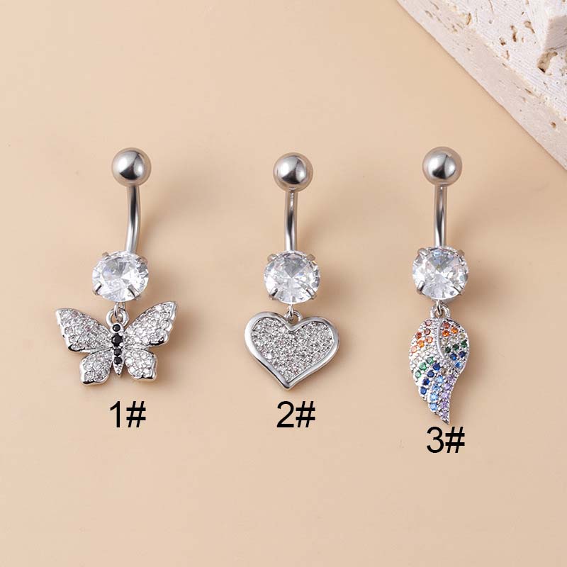 1pc Anting Tindik Perutpusar Stainless Steel Model Kupukupu Dengan Zircon Untuk Wanita