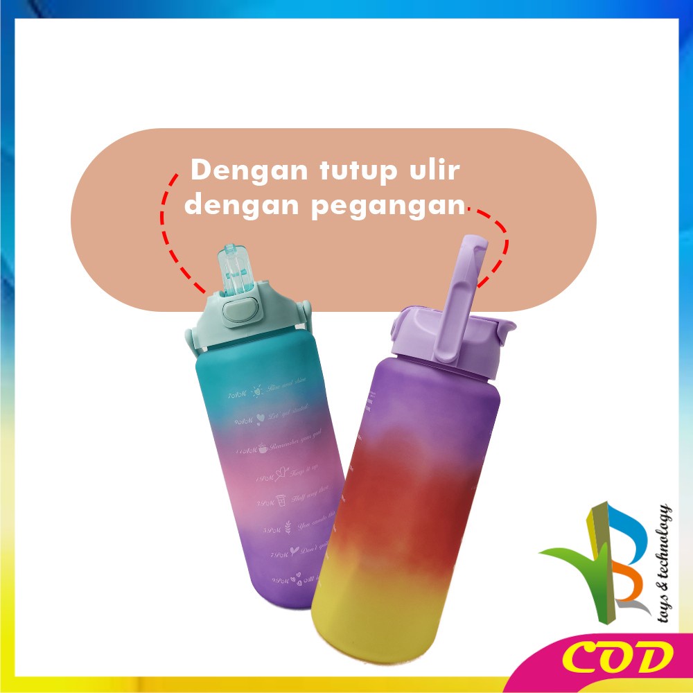 RB-C581 Botol Minum Tumbler 2Liter Gradasi Viral / Botol Air Motivasi Thumbler Pelangi Botol Penanda Waktu BPA Free