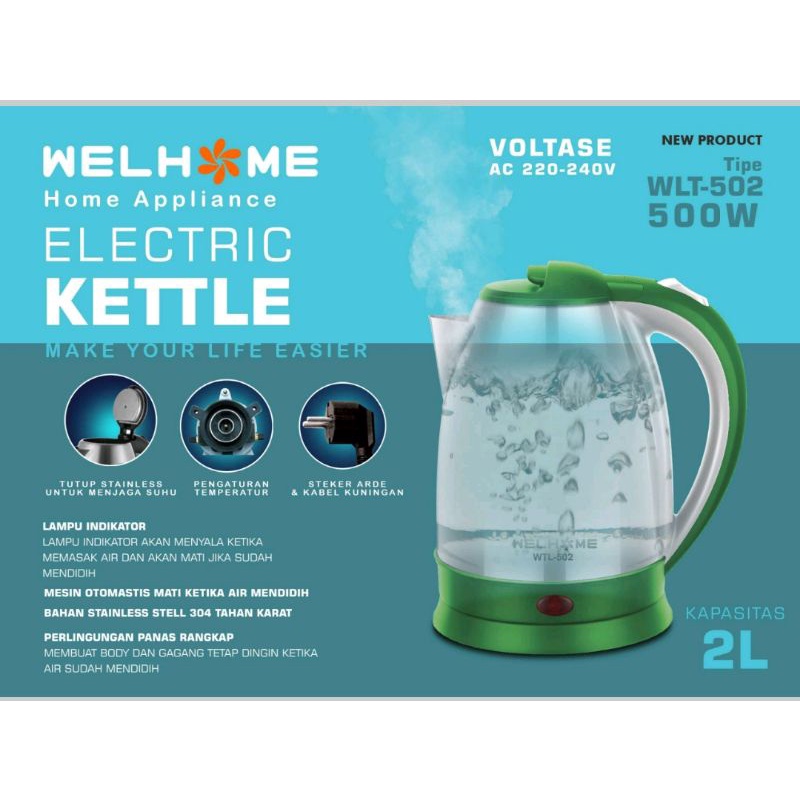 Welhome Electric Kettel 2 Liter / Teko Listrik WLT-502