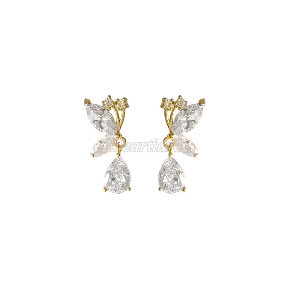 Set Anting Tusuk Silver Desain Kupukupu Hias Zircon Untuk Wanita Butterfly