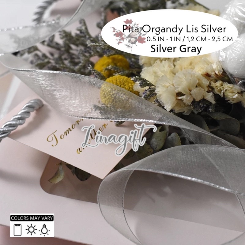 ( 3 Meter ) PITA ORGANDY LIST SILVER - PITA ORGANDI LIS PERAK 1 IN 2.5CM 1 INCH 25MM - HIASAN DEKORASI KADO / PARSEL PARCEL SOUVENIR GOODIE BAG HAMPERS FLORIST RANGKAIAN BUKET BUNGA - ORGANZA CHIFFON TRANSLUCENT SILK SHEER RIBBON