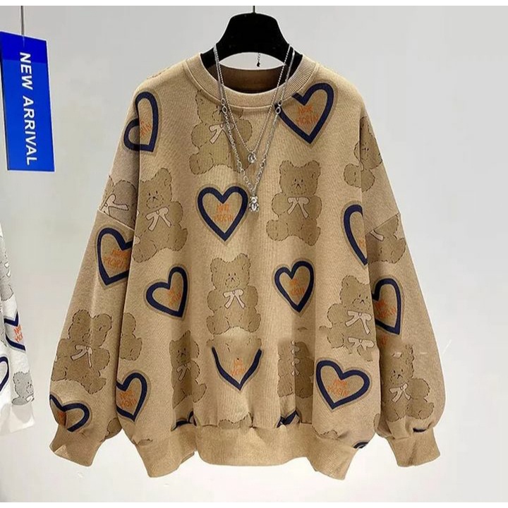 Sweater Wanita Fullprint Oversize Bear