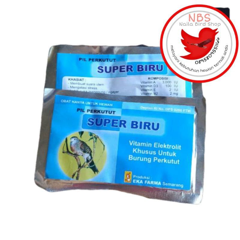Super Biru Pil Perkutut isi 12 butir Eka Farma Vitamin Elektrolit Burung perkutut