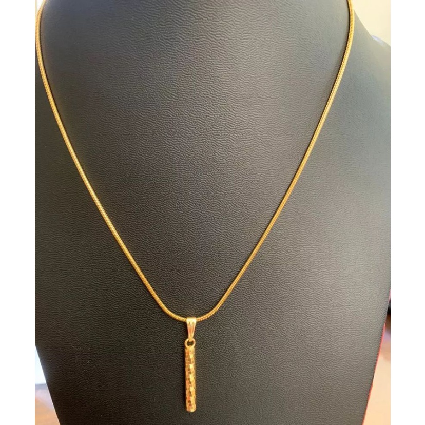 kalung belut liontin bambu mas 24 k asli titanium