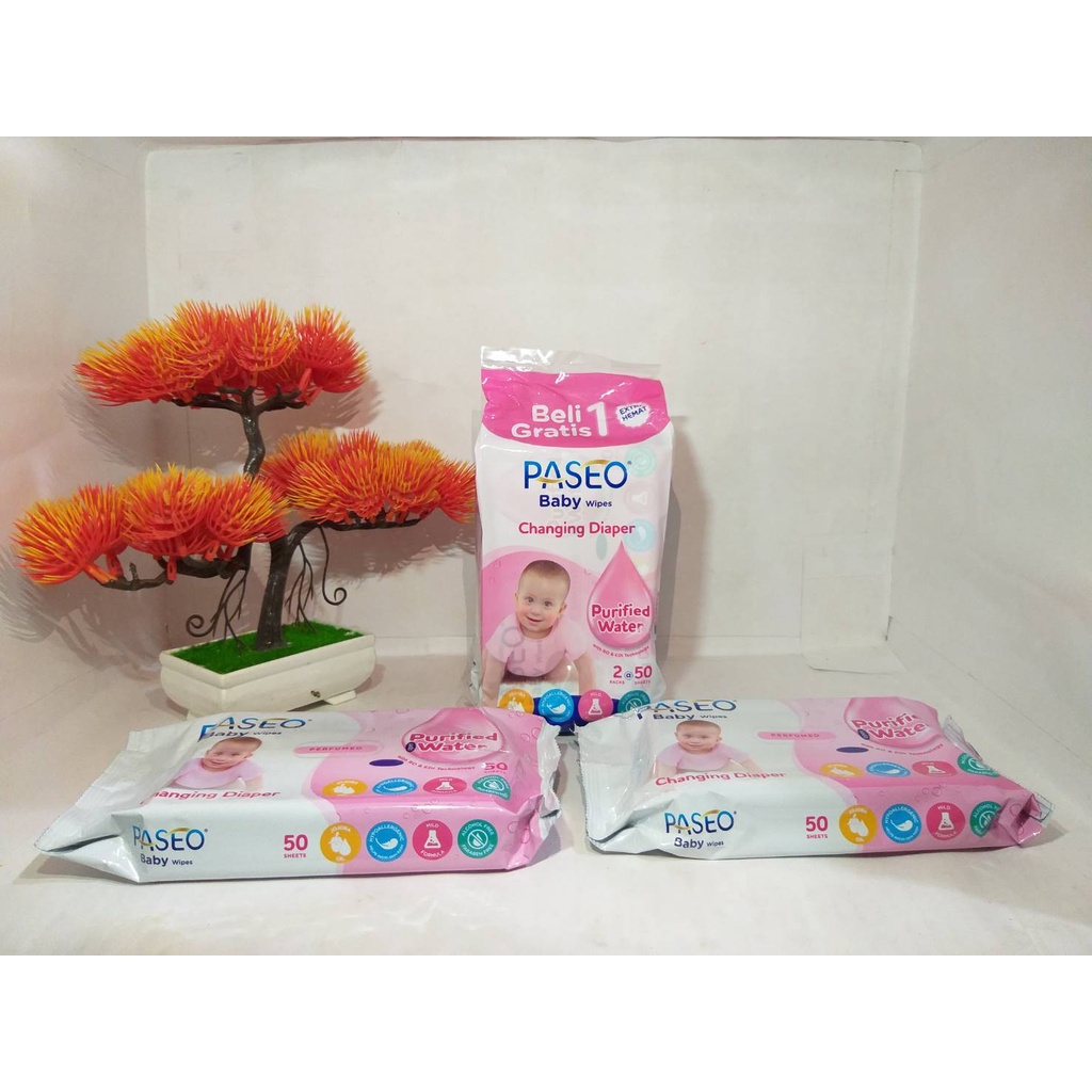 Tissue Paseo Baby Wipes Tisu Basah Bayi  Beli 1 Gratis 1 Isi 50 Sheet + 50 Sheets