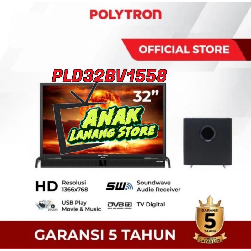POLYTRON LED TV 32 Inch HD - PLD 32BV1558 + Free SoundBar