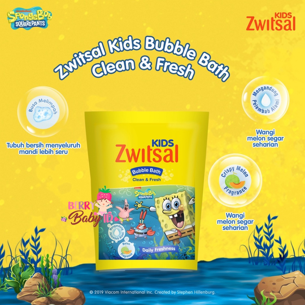 Zwitsal Kids 2in1 Hair &amp; Body Wash Spongebob Sabun &amp; Shampo Anak Refill Berry Mart