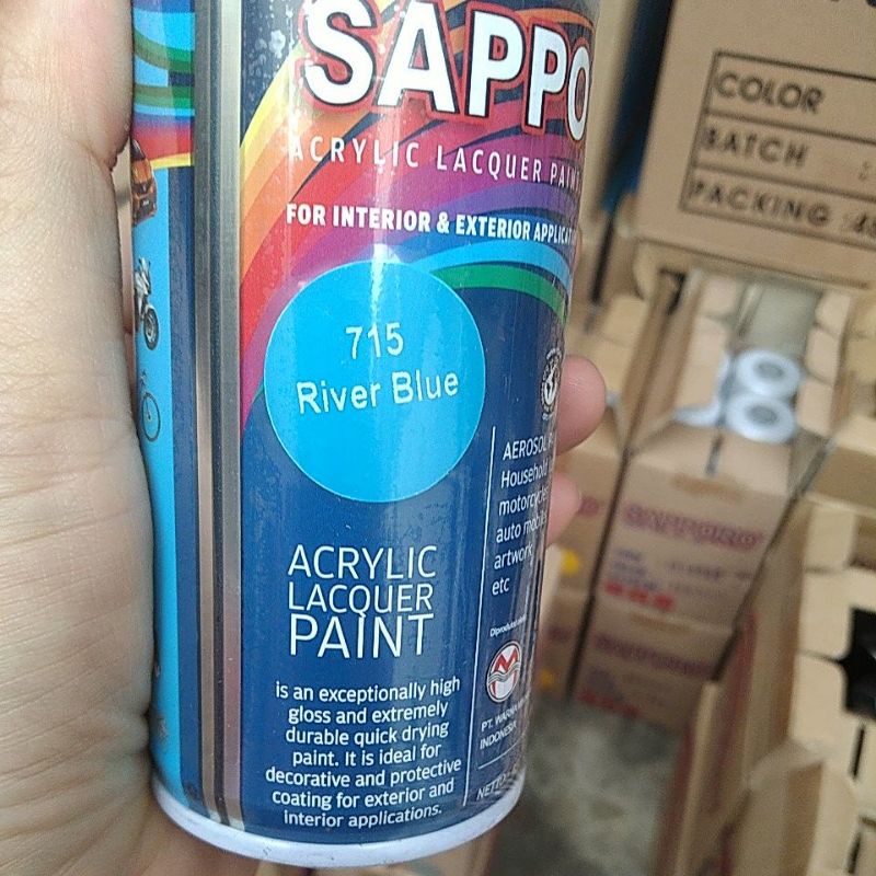 saporo acrylic lacquer paint pilok pilox cat spray sapporo 150ml saporo 715 river blue biru laut biru gloss biru cerah 150ml