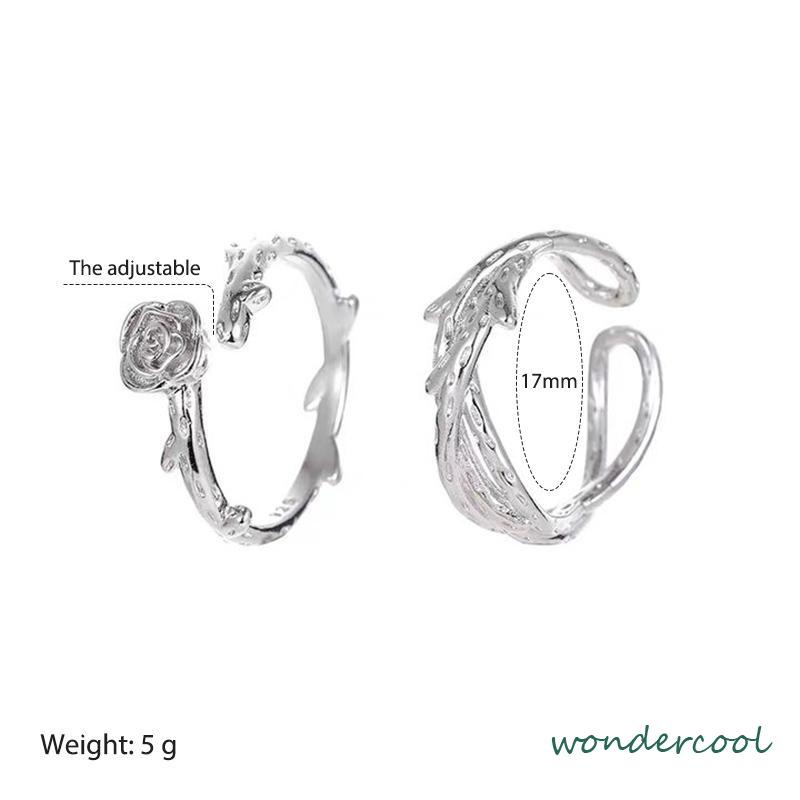 2Pcs/Set Cincin Wanita Mawar Korea Fashion Sederhana Adjustable Cincin Perhiasan Fashion-Won