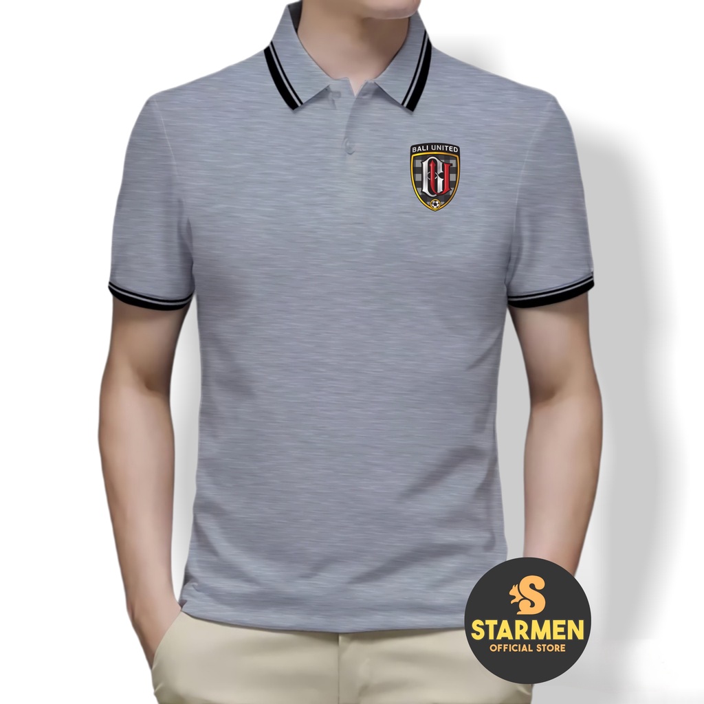 Kaos Polo Shirt Pria Kerah List Putih logo BALI UNITED