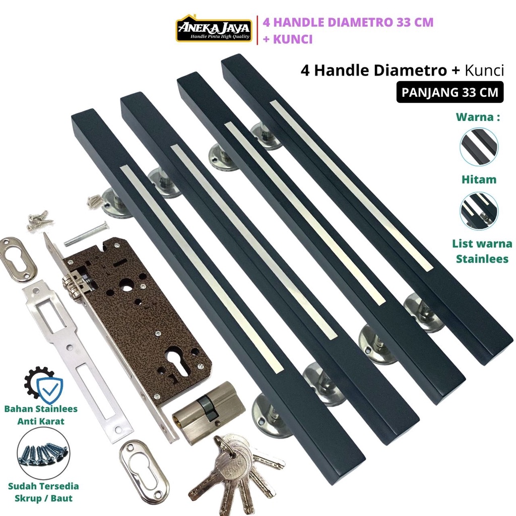 Handle Pintu Utama Set Kunci 33 cm Hitam doff Tarikan Pegangan Handle Minimalis Stainlees